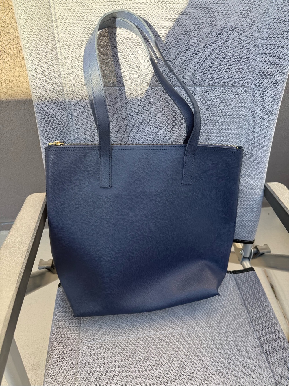 Mark & Graham Everyday Italian Pebbled Leather Tote Bag Navy Blue Monogram BCD